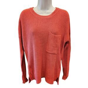 Madewell chunky knit pocket pullover sweater coral red slub slouchy winter S
